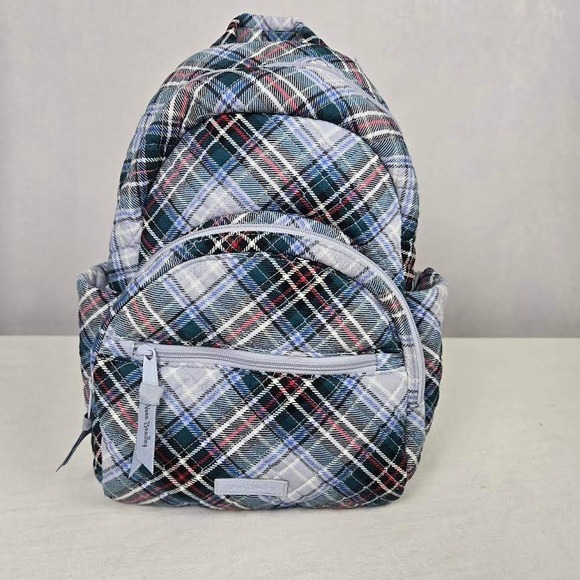 Vera Bradley Handbags - Vera Bradley Essential Compact Quilted Plaid Campus Backpack Snowy Grey Blue